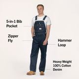 #966/#980 Made in USA Zipper Fly Blue Denim Bib Overalls